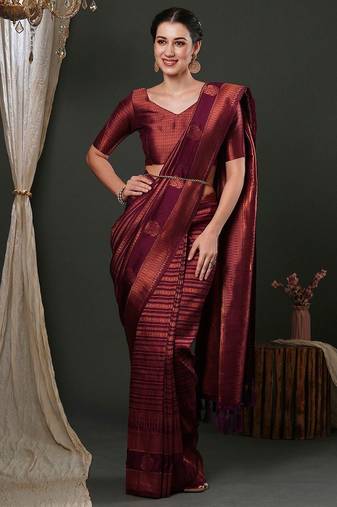 Purple purple ethnic motifs woven design kanjeevaram saree