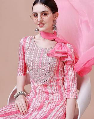 women floral printed mirror work kurta with trousers & with dupatta 2