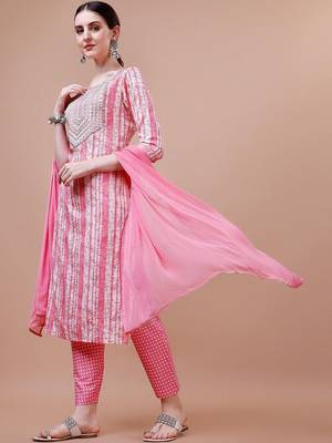 women floral printed mirror work kurta with trousers & with dupatta 5