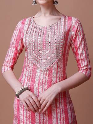 women floral printed mirror work kurta with trousers & with dupatta 7