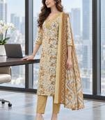 women floral printed regular  cotton kurta with trousers & with dupatta
