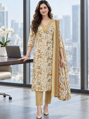 women floral printed regular  cotton kurta with trousers & with dupatta 2
