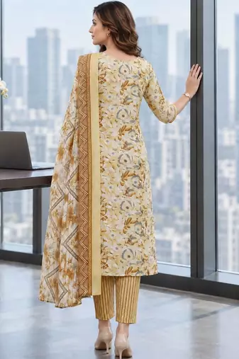 women floral printed regular  cotton kurta with trousers & with dupatta