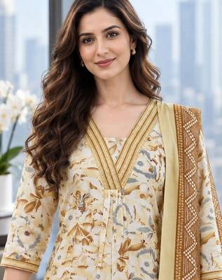 women floral printed regular  cotton kurta with trousers & with dupatta 4