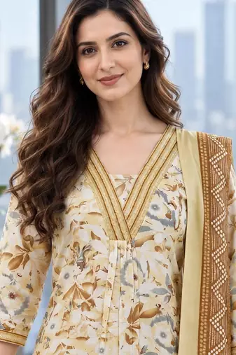 women floral printed regular  cotton kurta with trousers & with dupatta