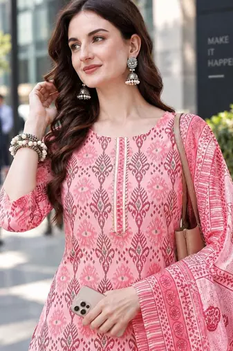 women ethnic motifs printed kurta with trousers & with dupatta