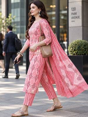 women ethnic motifs printed kurta with trousers & with dupatta 3