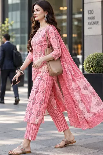 women ethnic motifs printed kurta with trousers & with dupatta