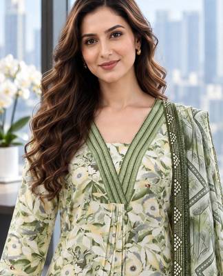 women floral printed regular  cotton kurta with trousers & with dupatta 2