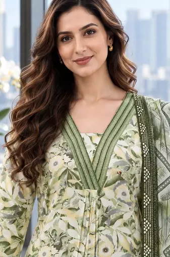 women floral printed regular  cotton kurta with trousers & with dupatta
