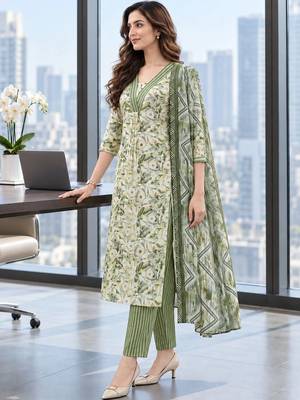 women floral printed regular  cotton kurta with trousers & with dupatta 3