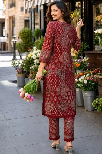 women ethnic motifs printed regular  cotton kurta with trousers