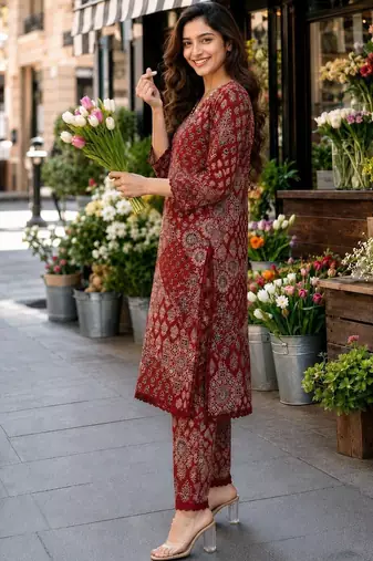 women ethnic motifs printed regular  cotton kurta with trousers