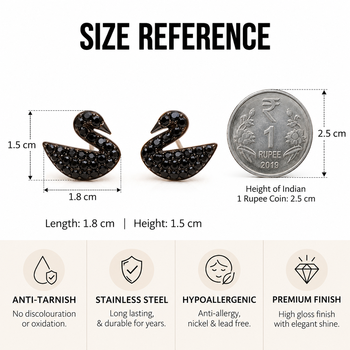 Pave crystal setting, swan silhouette design, stud back closure, women's fashion, black finish 3