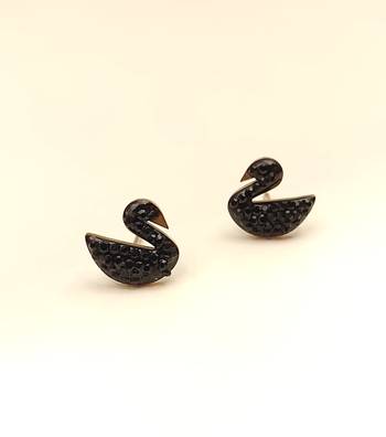 Pave crystal setting, swan silhouette design, stud back closure, women's fashion, black finish 4