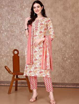 women floral printed kurta with trousers & with dupatta 1