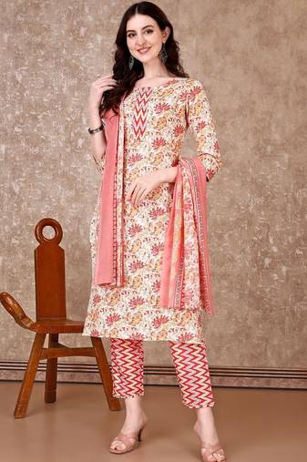 women floral printed kurta with trousers & with dupatta