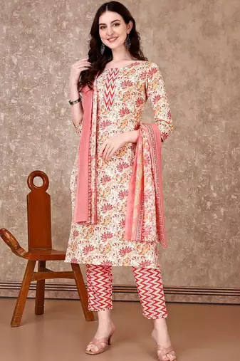women floral printed kurta with trousers & with dupatta