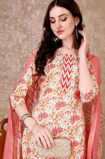 women floral printed kurta with trousers & with dupatta