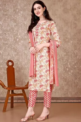 women floral printed kurta with trousers & with dupatta