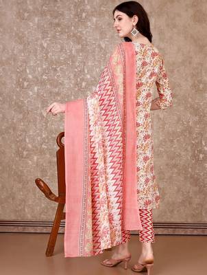 women floral printed kurta with trousers & with dupatta 4
