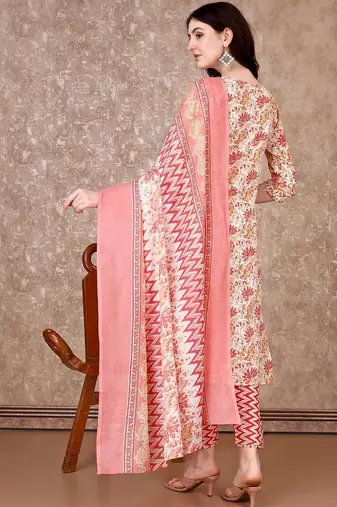 women floral printed kurta with trousers & with dupatta