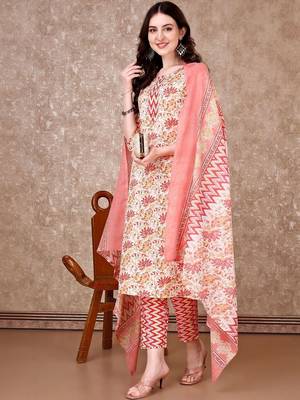 women floral printed kurta with trousers & with dupatta 5