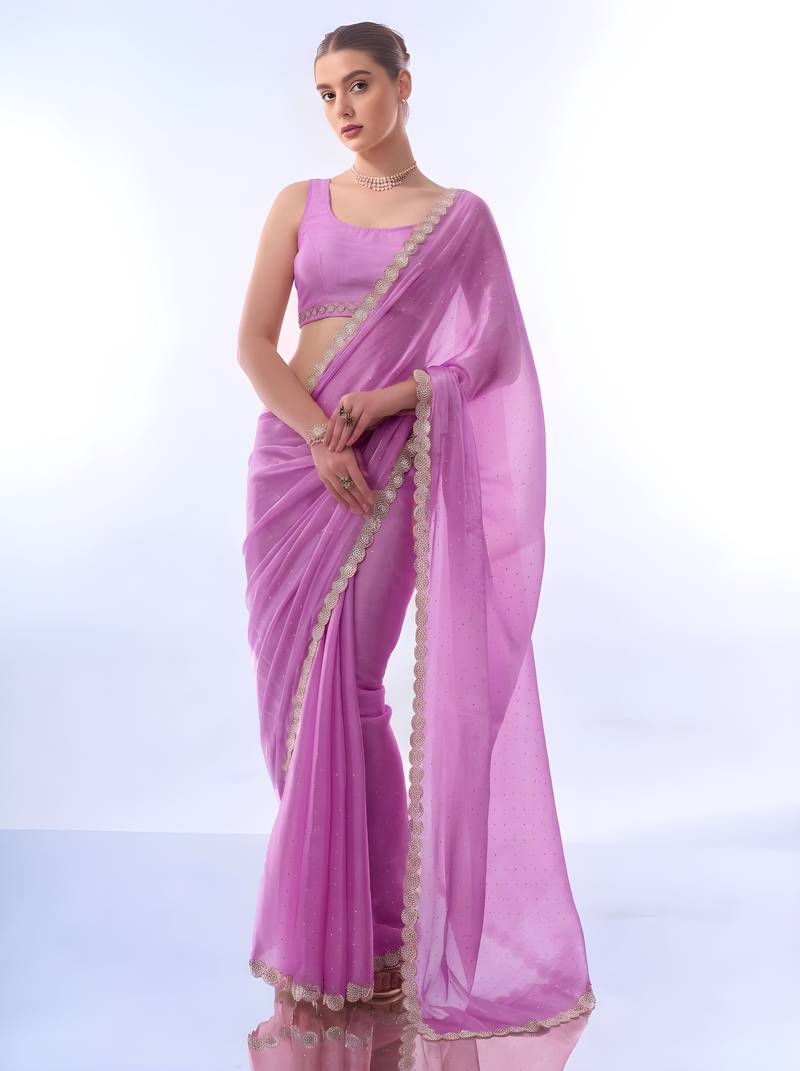 embellished poly satin designer saree