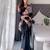 Black floral embroidered satin saree