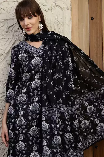 women ethnic motifs printed regular kurta with pyjamas & with dupatta