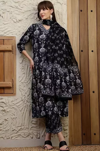 women ethnic motifs printed regular kurta with pyjamas & with dupatta