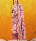 women ethnic motifs printed regular thread work kurta with palazzos & with dupatta
