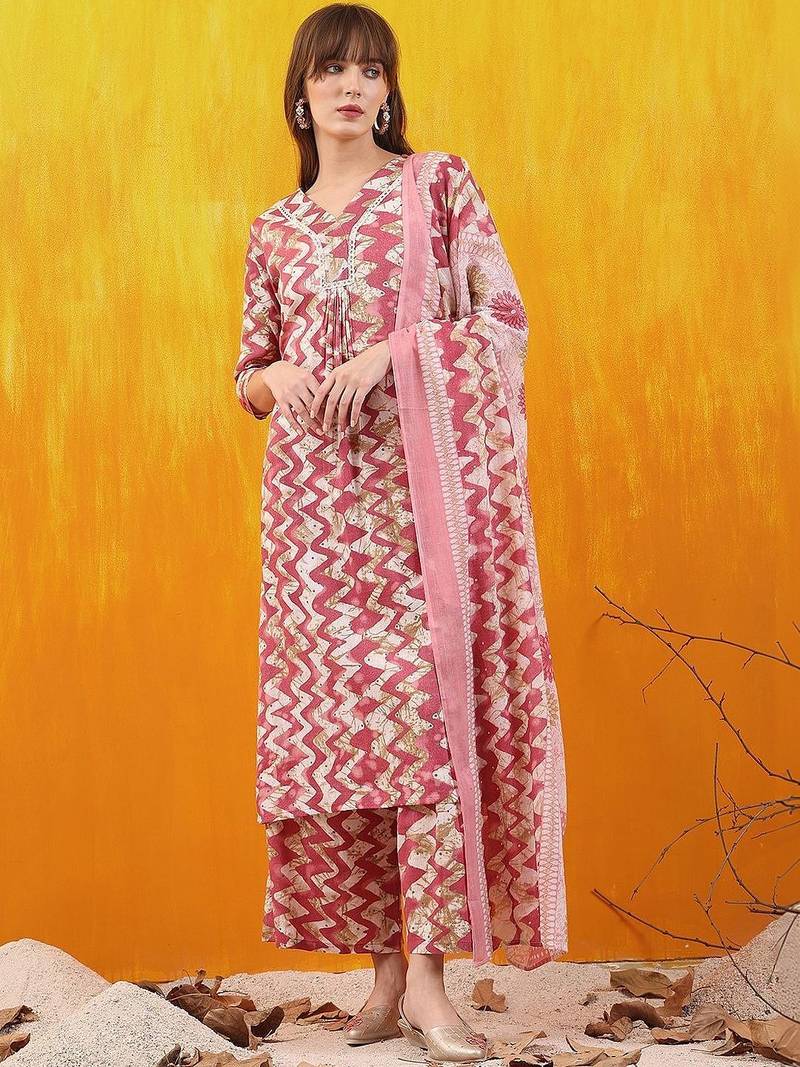 women ethnic motifs printed regular thread work kurta with palazzos & with dupatta