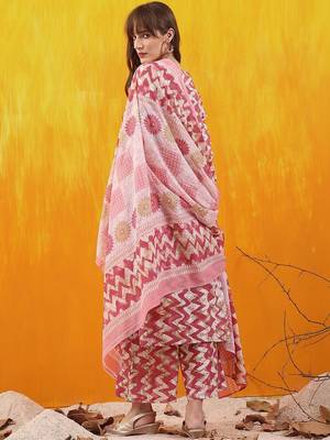 women ethnic motifs printed regular thread work kurta with palazzos & with dupatta 2