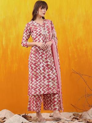 women ethnic motifs printed regular thread work kurta with palazzos & with dupatta 3