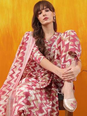 women ethnic motifs printed regular thread work kurta with palazzos & with dupatta 5