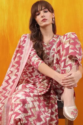 women ethnic motifs printed regular thread work kurta with palazzos & with dupatta