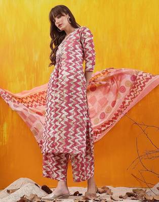 women ethnic motifs printed regular thread work kurta with palazzos & with dupatta 6