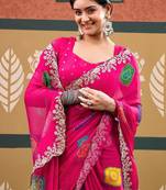 Pink bandhani sequinned  chiffon designer bandhani saree