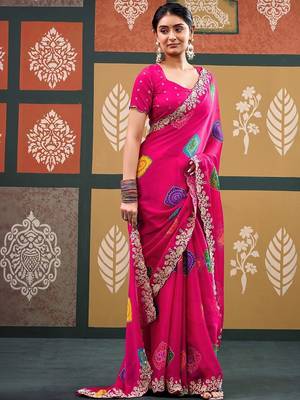 Pink bandhani sequinned  chiffon designer bandhani saree 3