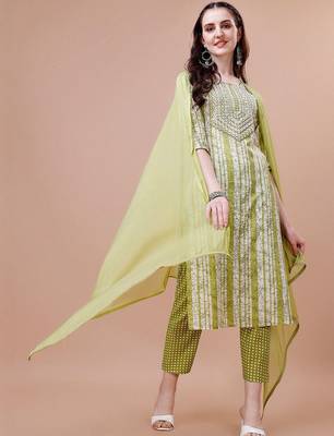 women floral printed mirror work kurta with trousers & with dupatta 1