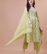 women floral printed mirror work kurta with trousers & with dupatta