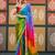 Multicolor tie and dye embroidered  chiffon designer bandhani saree