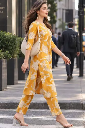 women floral printed regular kurta with trousers