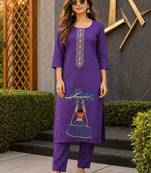 women ethnic motifs embroidered regular thread work kurta with trousers