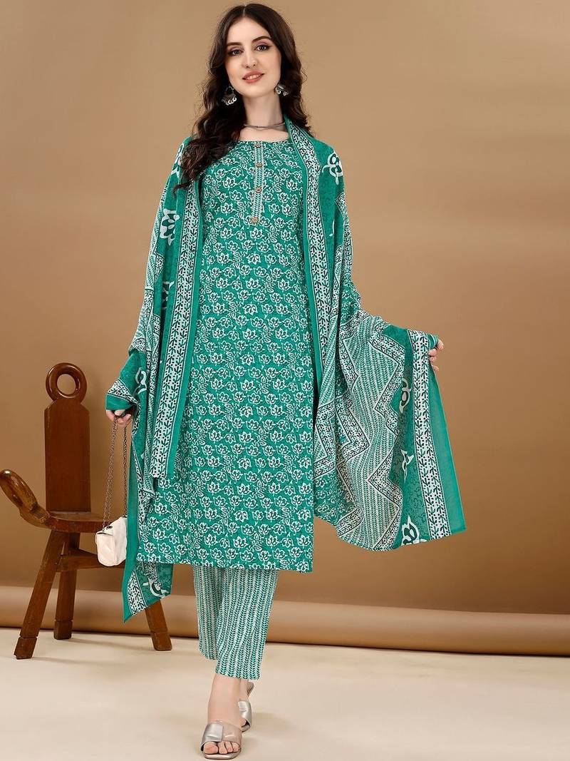 women floral printed kurta with trousers & with dupatta