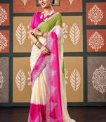 Off white tie and dye embroidered poly chiffon designer bandhani saree