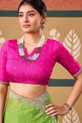 Off white tie and dye embroidered poly chiffon designer bandhani saree