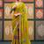 Lime batik embroidered  chiffon designer bandhani saree