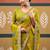 Lime batik embroidered  chiffon designer bandhani saree